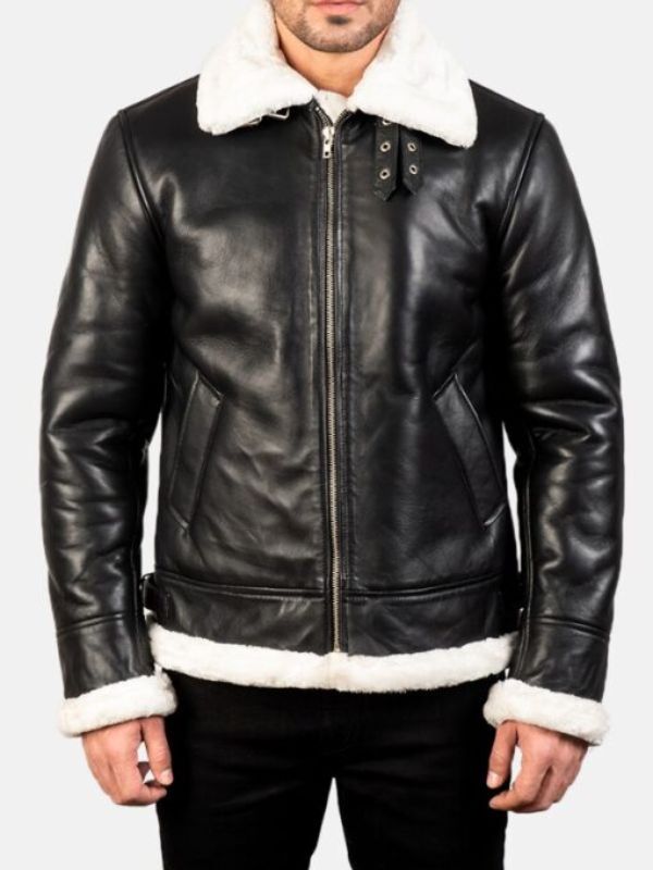 Men's Francis B-3 Black & White Leather Bomber Jacket