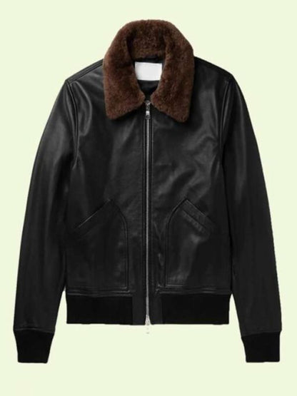 Men's Black Shearling Bomber Leather Jacket