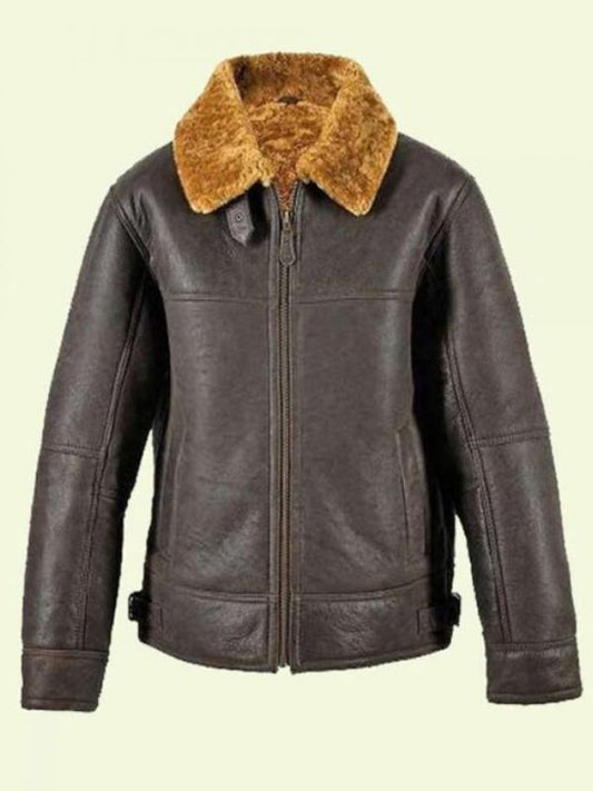 Mens Brown Leather Jacket with Shearling Collar