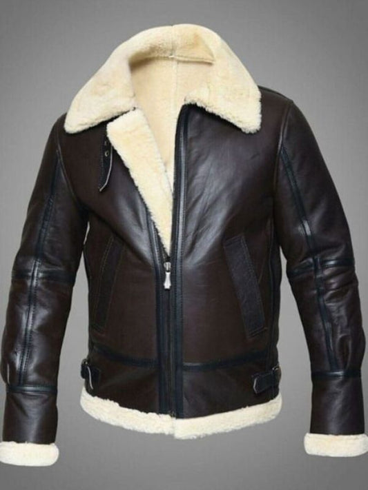 Men's RAF Sheepskin Leather Flying Jacket Dark Brown