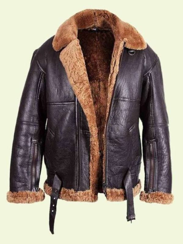 Men's Shearling Brown Leather Aviator Jacket