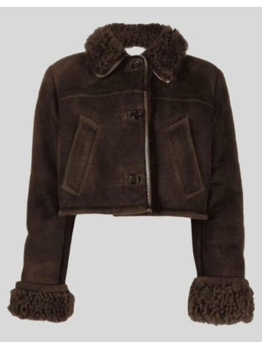 Women's Cropped Shearling Suede Leather Jacket