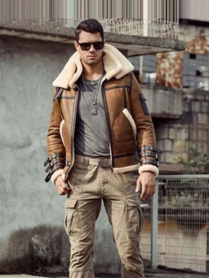 B3 RAF Aviator Flight Shearling Brown Leather Jacket 