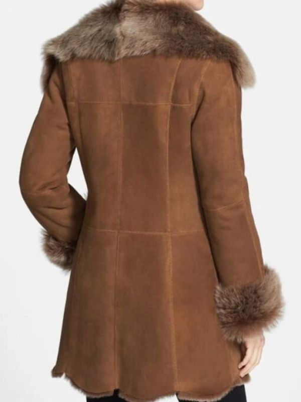 Women's Mid-Length Suede Leather Shearling Fur Coat