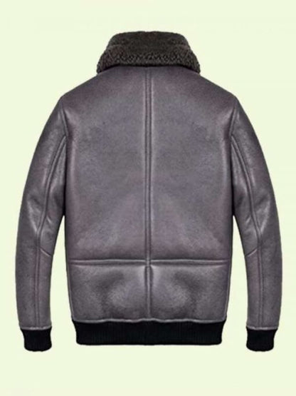 Mens Grey Leather Shearling Aviator Jacket