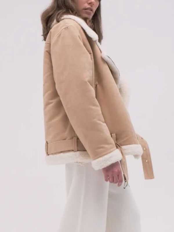 Women's Aviator Beige Color Cotton Shearling Jacket