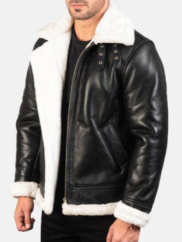 Men's Francis B-3 Black & White Leather Bomber Jacket