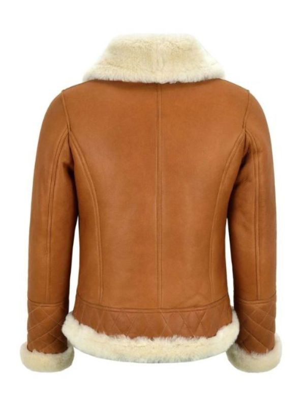 Women's Tan Brown Bomber Leather Shearling Jacket