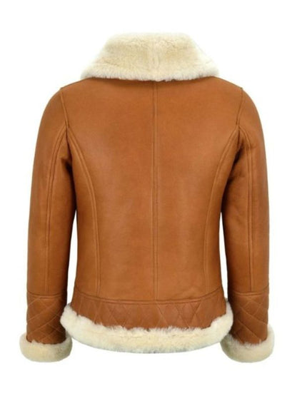 Women's Tan Brown Bomber Leather Shearling Jacket