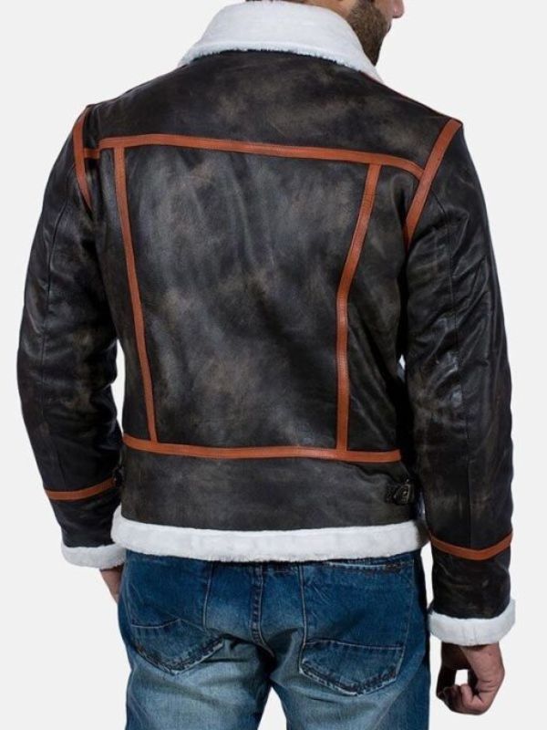 Mens Shearling Brown Distressed Leather Jacket