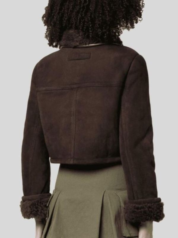 Women's Cropped Shearling Suede Leather Jacket