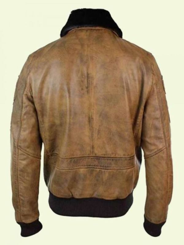 Men's Tan Brown Bomber Shearling Leather Jacket