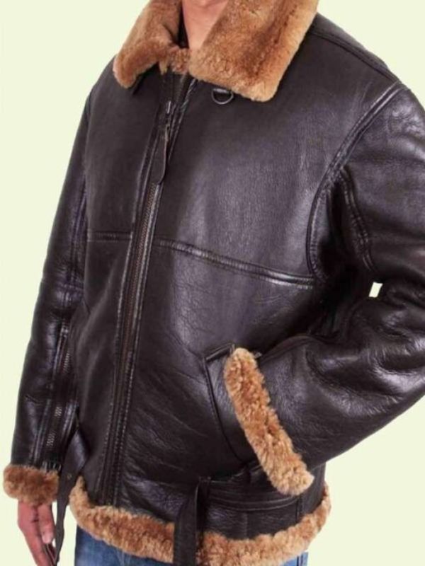 Men's Shearling Brown Leather Aviator Jacket