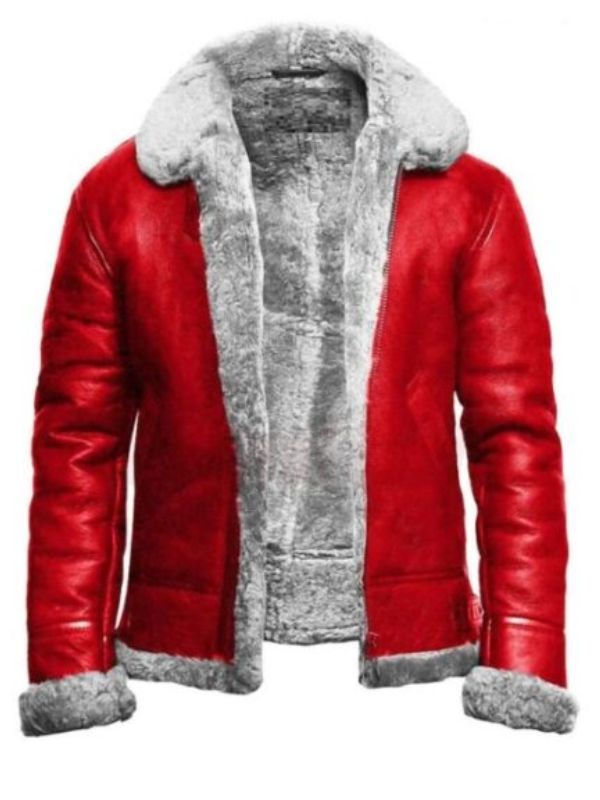 B3 Christmas Santa Claus Red Leather Shearling Jacket