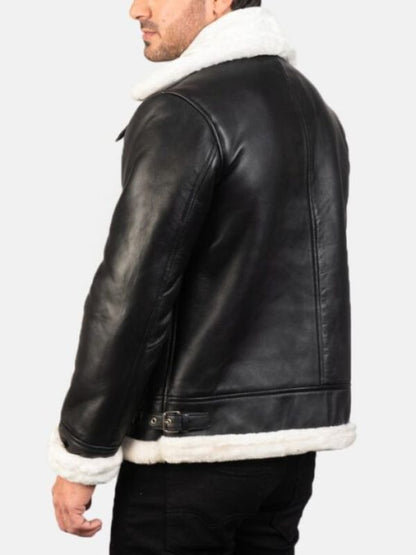 Men's Francis B-3 Black & White Leather Bomber Jacket