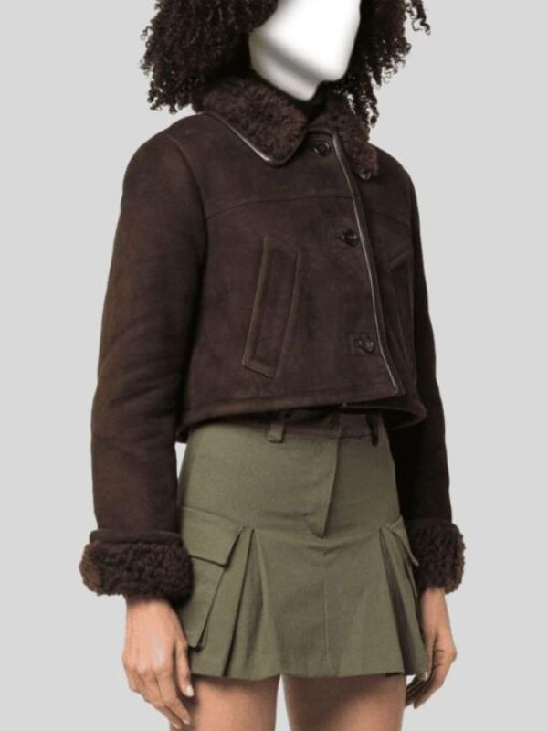 Women's Cropped Shearling Suede Leather Jacket