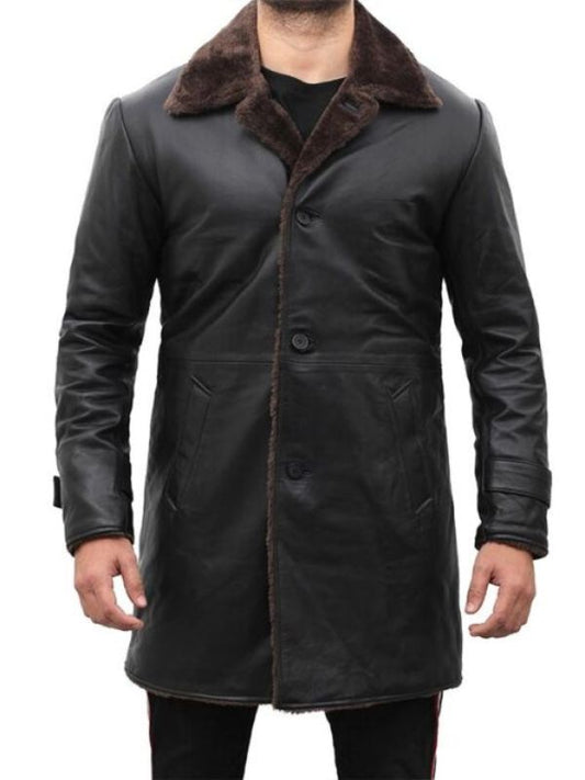 Men's Leather Shearling Black Coat