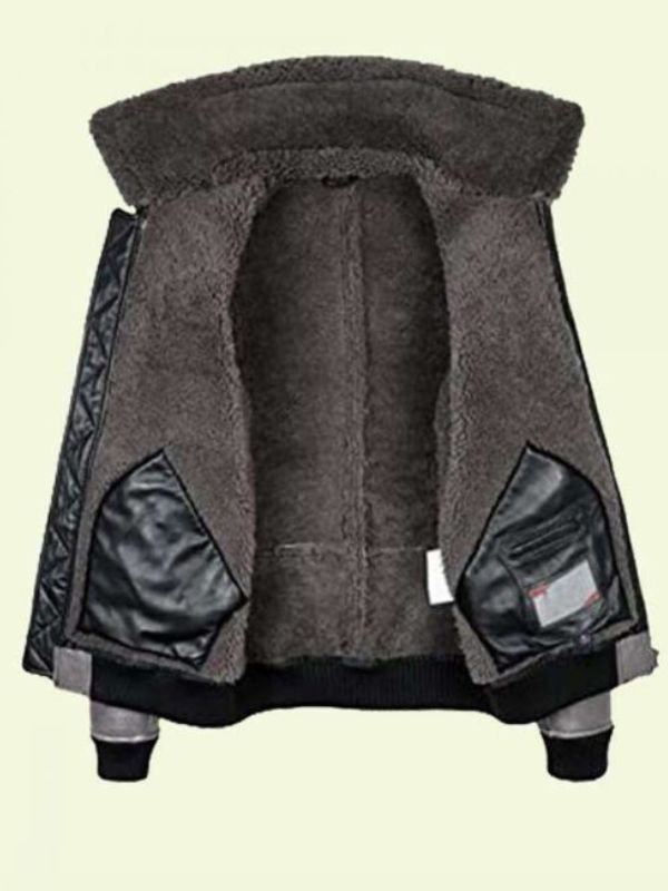 Mens Grey Leather Shearling Aviator Jacket