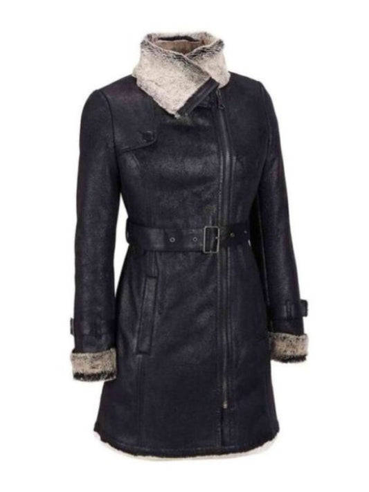 Women's Short Trench Moto Style Leather Coat Jacket