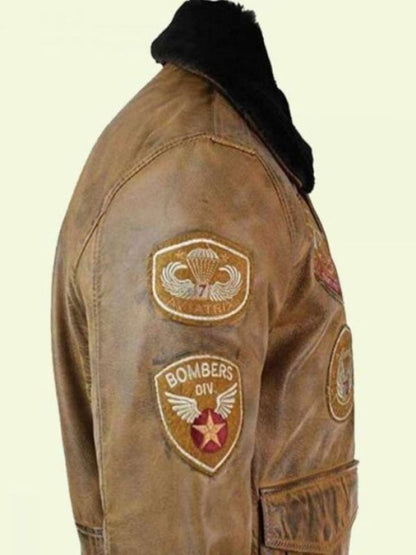 Men's Tan Brown Bomber Shearling Leather Jacket