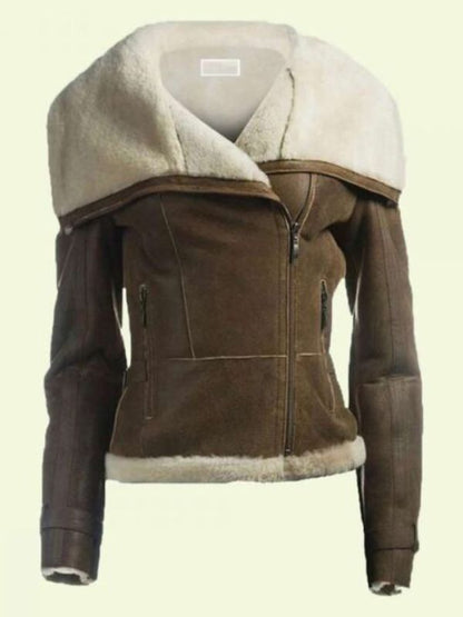 Women's Brown Aviator Shearling Leather Jacket 