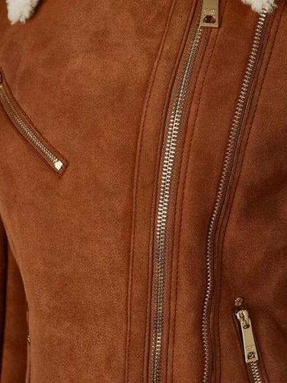 Women's Tan Leather Aviator Jacket