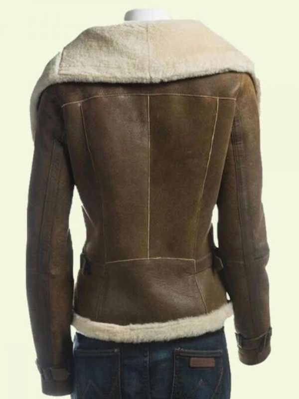 Women's Brown Aviator Shearling Leather Jacket 