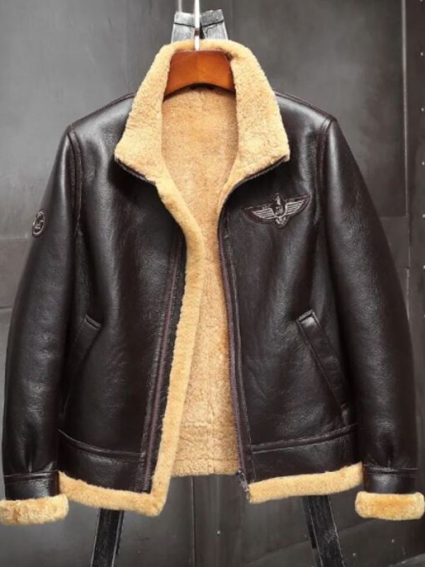 Airforce Raf Aviator Sheepskin Shearling Brown Leather Jacket