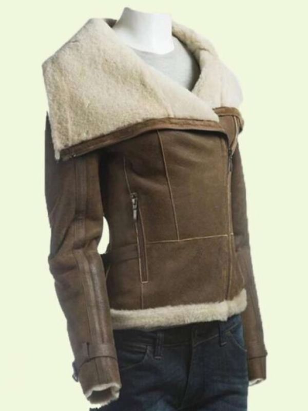 Women's Brown Aviator Shearling Leather Jacket 