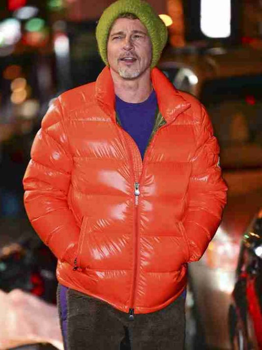 Wolfs 2024 Brad Pitt Orange Puffer Jacket