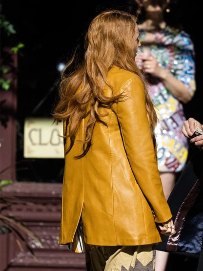 Blake Lively It Ends With Us Mustard Leather Coat