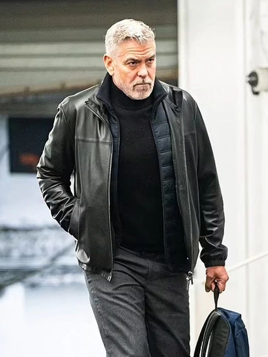 Wolfs 2024 George Clooney Black Leather Jacket