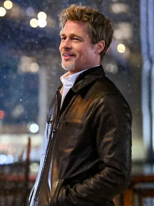 Wolfs 2024 Brad Pitt Black Leather Jacket