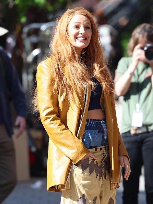 Blake Lively It Ends With Us Mustard Leather Coat