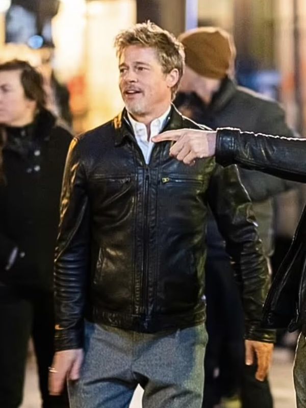 Wolfs 2024 Brad Pitt Black Leather Jacket