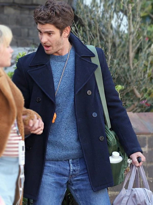 We Live in Time Andrew Garfield Blue Pea Coat