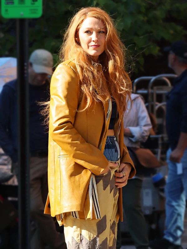 Blake Lively It Ends With Us Mustard Leather Coat