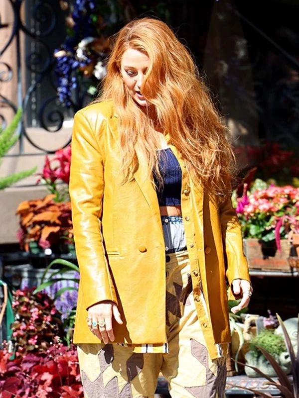 Blake Lively It Ends With Us Mustard Leather Coat