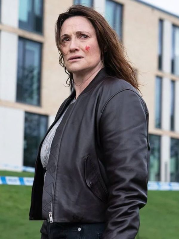 Sarah Parish Black Leather Bomber Jacket