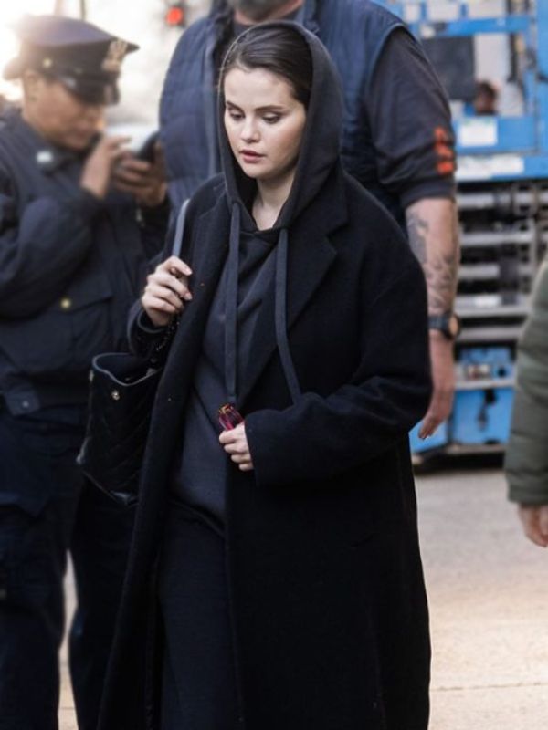 Selena Gomez Black Wool Long Coat