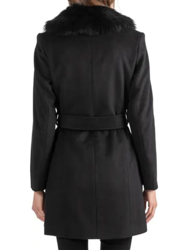 Selling Sunset Black Fur Collar Coat