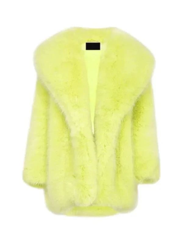 Sabrina Carpenter Yellow Eco Fur Coat