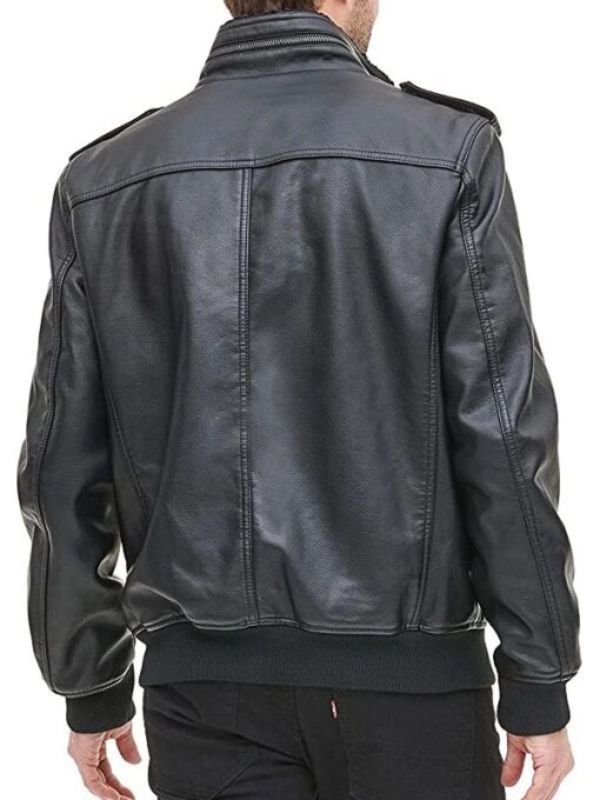 Mens Aviator Black Leather Bomber Jacket