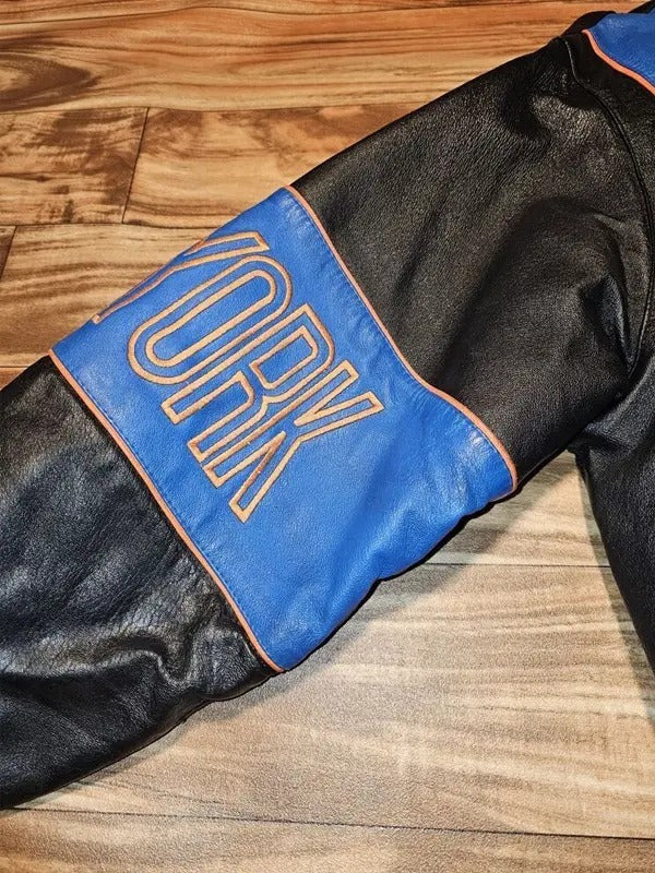 Vintage NewYork Knicks Blue & Black Leather Jacket