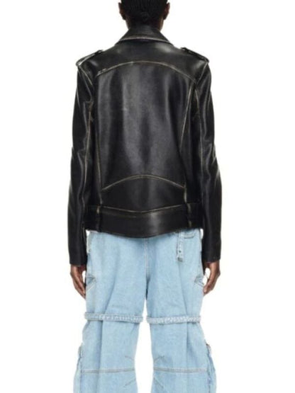 Vintage Black Oversized Leather Jacket
