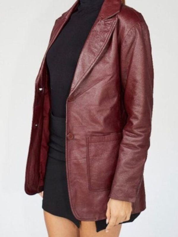 Women 90's Oversized Burgundy Leather Blazer