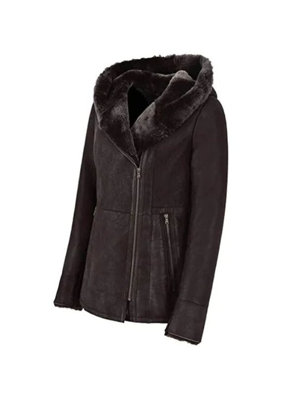 Women Hooded Fur Shearling Long Jacket