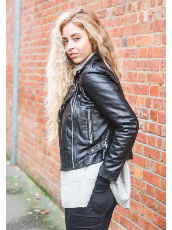 Women's 80's Style Classic Lambskin Biker Black Jacket