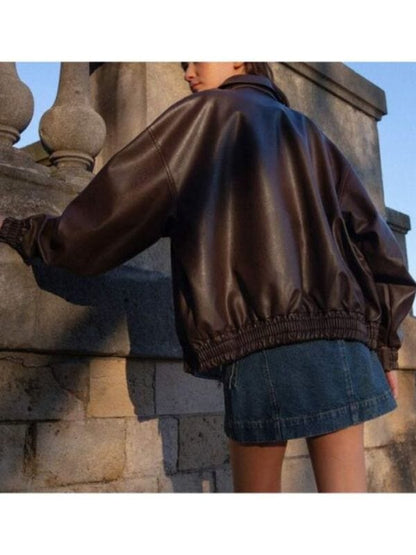 Women's 90 Oversized Brown Leather Bomber Jacket