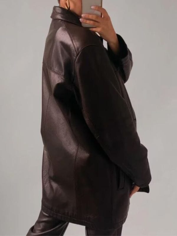 Women's 90's Oversized Brown Real Leather Coat 